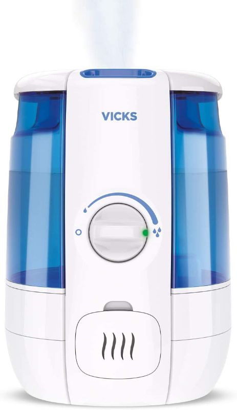 Photo 1 of Vicks Filter-Free CoolRelief Cool Mist Humidifier, Medium Room, 1.2 Gallon Tank – Visible, Medicated Ultrasonic Humidifier for Baby, Kids and Adults, Works With Vicks VapoPads and Vicks VapoSteam
