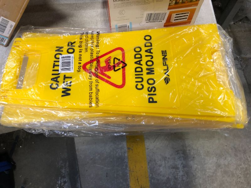 Photo 2 of Alpine 24-Inch Caution Wet Floor Sign - 3 Pack A-Frame Bright Yellow Warning Sign - Sturdy Double Sided Fold Out Bilingual Floor Alert Ideal for Commercial Use
