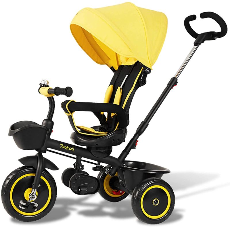 Photo 1 of 700KIDS Baby Tricycle with Push Handle 3-in-1 Toddlers Tricycle Stroller Yellow Smart Trike Bike for Toddlers Kids Stroller for 1 2 3 4 5 6 Year Old Boy Girl
