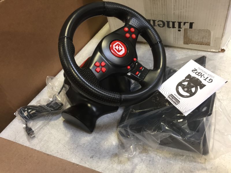 Photo 1 of EVORETRO Super Gaming Steering Wheel with Pedals compatible for Nintendo Switch - Great for Mario Kart 8 - For PC/PS3. Best gaming desk accessories!
