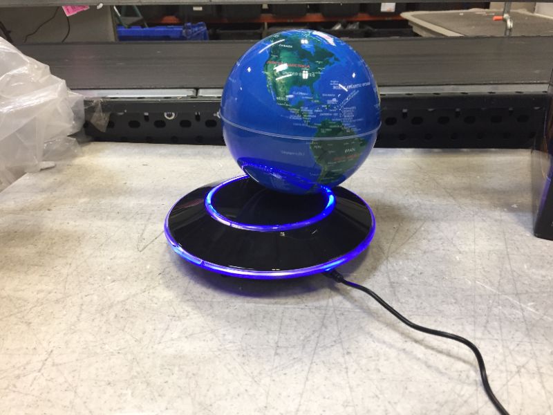 Photo 1 of TBVECHI 6 inch blue levitating globe anti gravitty rotating world map ball multi-color LED display 360 degree rotating for desktop office desk decoration