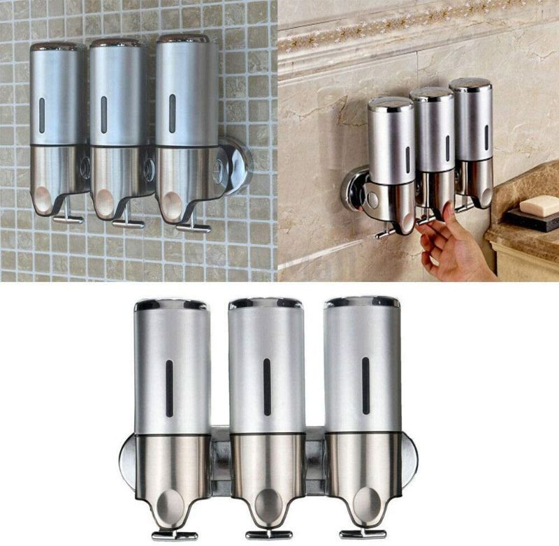 Photo 1 of 3x500ml chamber wall mounted bathroom shower pump dispenser and organizer holds shampoo soap conditioner shower gel lotion 