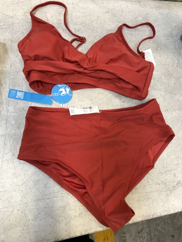 Photo 1 of CUPSHE Women's Red Twist High Waist V Neck Bikini Set
large