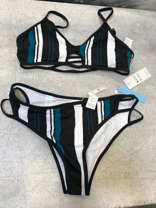 Photo 2 of Blue White And Black Striped Bikini medium
