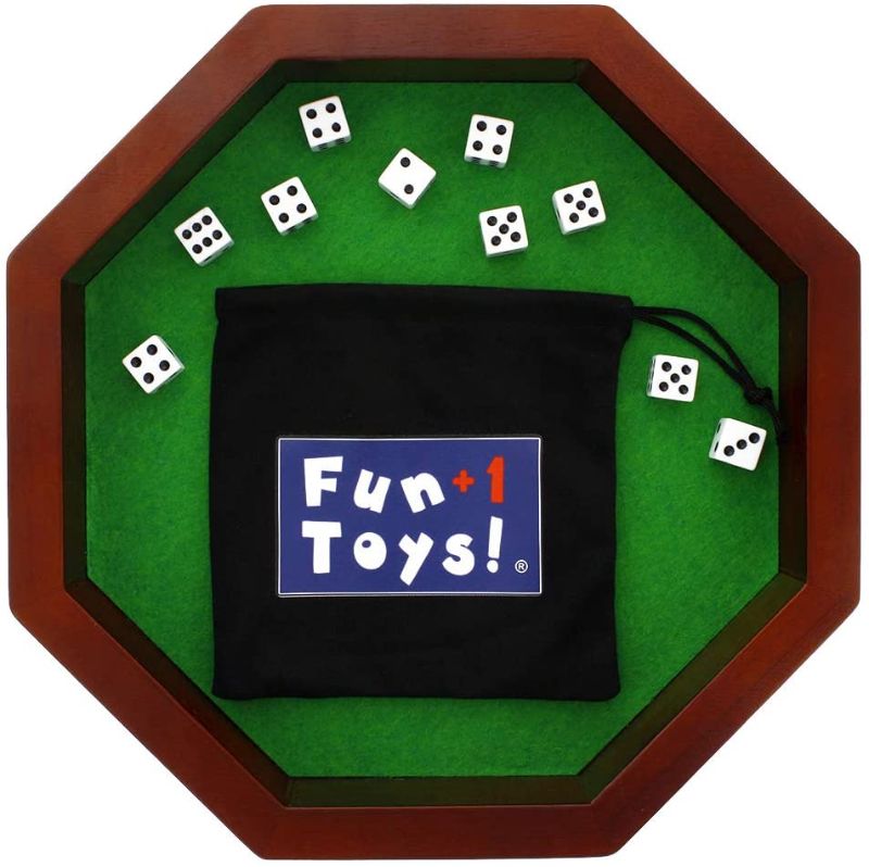 Photo 1 of Fun+1 Toys! 11.75-Inch Octagonal Wooden Dice Tray - Dice Included
