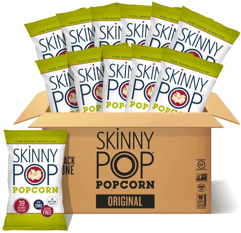 Photo 1 of (Pack of 12) Exp 9.1.22  ----SkinnyPop Original Popcorn, Grocery Size Bags, Skinny Pop, Healthy Popcorn Snacks, Gluten Free, 4.4 Ounce (Pack of 12) Exp 9.1.22 
