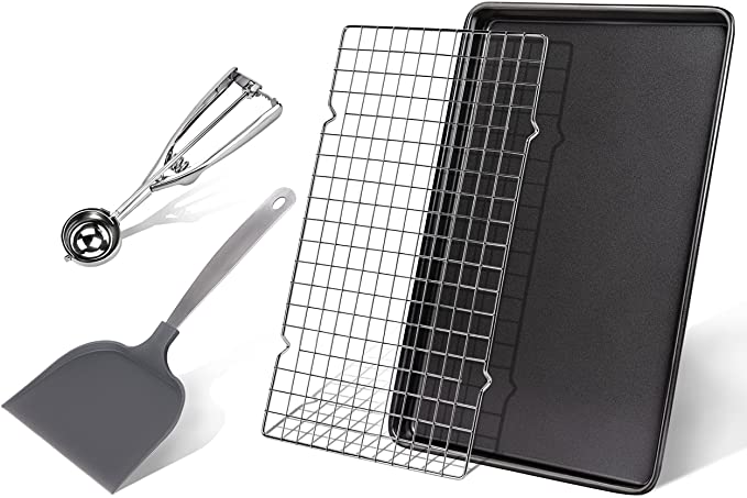 Photo 1 of Cookie Sheets For Baking Non-stick Set, Baking Sheet Set, Non-stick Jelly Roll Pan With Rack, Cookie Scoop And Non-stick Spatula