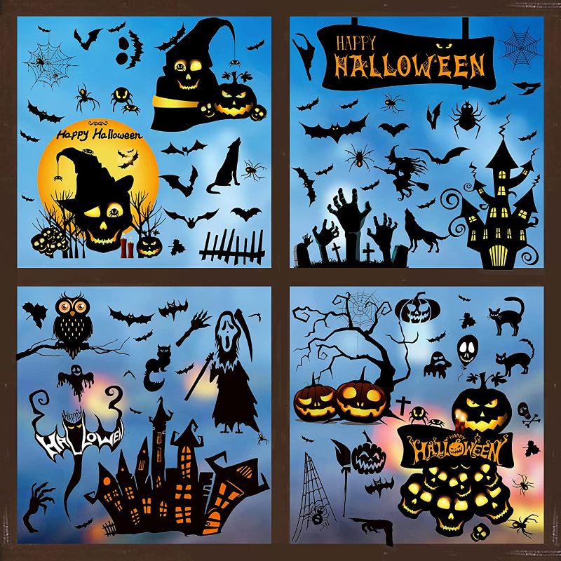 Photo 1 of YiFeng 9 Sheets Halloween Window Clings, Large Halloween Window Stickers Glass Decals for Party Decoration Supplies, Pumpkin Spider Bat Sticker Window Décor, Happy Halloween Window Decoration Decals…
 3 pack (27 pcs total)