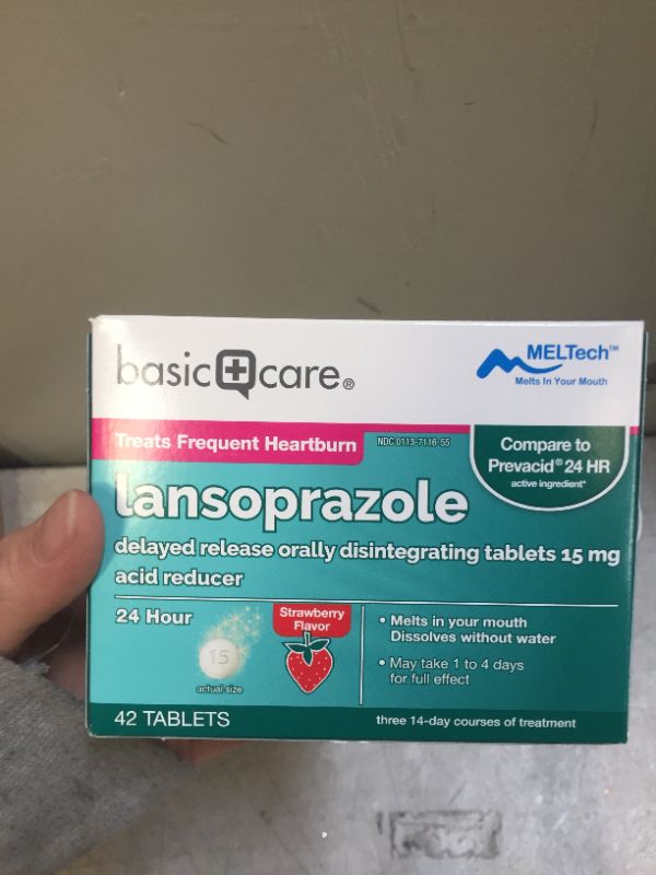 Photo 4 of Amazon Basic Care Lansoprazole Delayed Release Orally Disintegrating Tablets 15 Mg, Acid Reducer, Strawberry Flavor, 42 Count
exp 03/2022 (factory sealed)