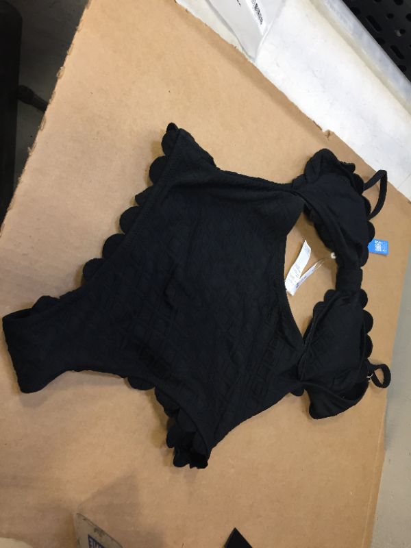 Photo 2 of Black Knotted Scalloped One Piece Swimsuit LARGE 
