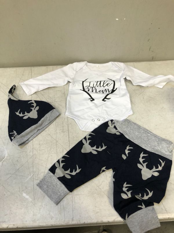 Photo 1 of BABIES 3 PIECE OUTFIT BLUE AND WHITE WITH BEANIE SIZE 70 INTERNATIONAL/ 6-14 MONTHS U.S. 