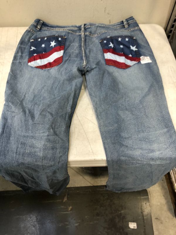 Photo 2 of WOMENS XL LIGHT COLORED BLUE JEANS ACCENT AT POCKETS AND PRINT ON BACK 