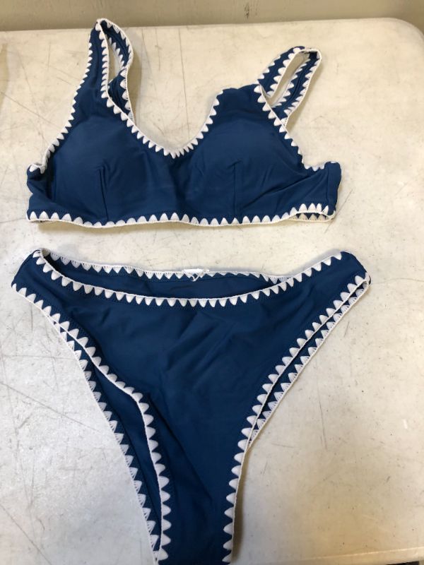 Photo 2 of Blue And White Crochet Trim Sporty Bikini SIZE MEDIUM 