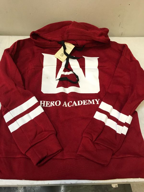Photo 1 of JUNIORS SIZE SMALL BURGANDY HOODIE WITH ANIME PRINT --- SMALL MARK ON WHITE PRINT SHOWN IN PHOTOS 