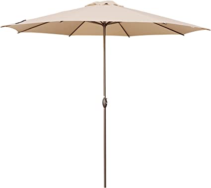 Photo 1 of Abba Patio 11ft Patio Umbrella Outdoor Umbrella Patio Market Table Umbrella with Push Button Tilt and Crank for Garden, Lawn, Deck, Backyard & Pool, Beige ( FABRICIS DETACHING AT TOP OF UMBRELLA) --- MANUAL IS NOT INCLUDED 
