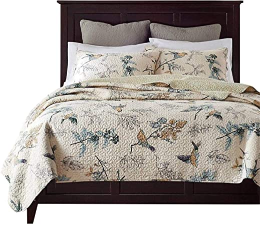 Photo 1 of Brandream American Country Comforter Sets, Birds Printing Queen Quilt Set, Beige 3Pcs
