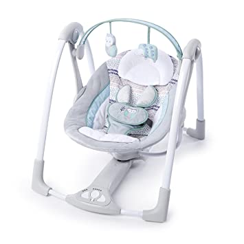 Photo 1 of Ingenuity Power Adapt Portable Swing - Ingenuity Compact Lightweight Portable Baby Swing with Music, Nature Sounds and Battery-Saving Technology - Abernathy, 0-9 Months **BOX WAS SEALED ONLY OPENED FOR PHOTOS/ PACKAGING DAMAGED BUT ITEM IS FINE**
