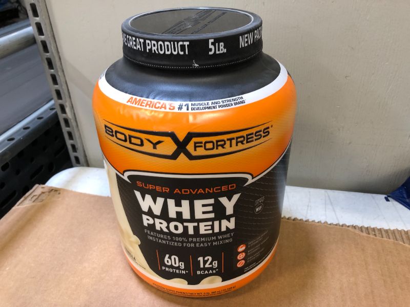 Photo 1 of Body Fortress Super Advanced Whey Protein Powder, Vanilla Flavored, 5 Lb exp 08-2023