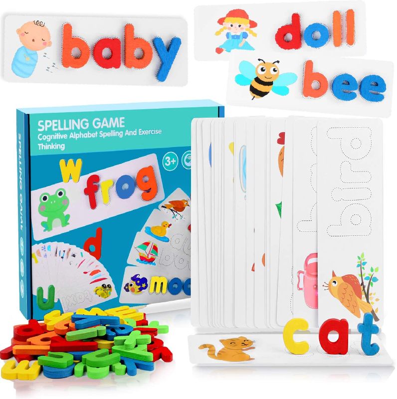 Photo 1 of VWMYQ Educational Toys Spelling Games Easter Basket Stuffers See and Spell Learning Toys Matching Letter Game Toys for Boys Girls Kids Sight Words Learning Preschool Toys Easter Gifts for Kids(Blue)
