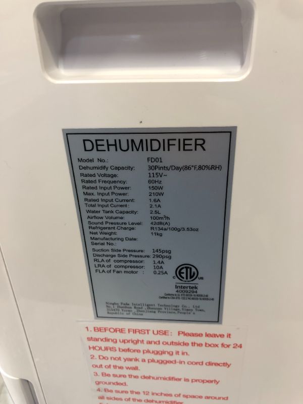 Photo 5 of 2000 Sq. Ft 30 Pints Dehumidifiers for Home or Basements with Drain Hose, COLAZE Dehumidifiers for Large Room with Auto or Manual Drainage, 24 Hours Timer, 0.66 Gallon Water Tank, Auto Defrost, Dry Clothes Continuous Drain Functions ---DIRT ON ITEM INDICA