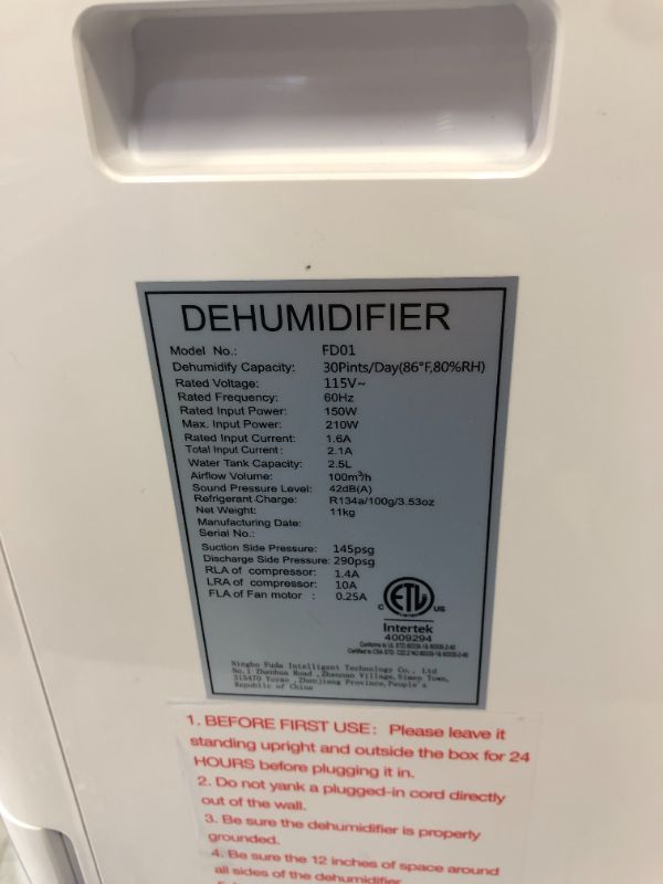 Photo 1 of 2000 Sq. Ft 30 Pints Dehumidifiers for Home or Basements with Drain Hose, COLAZE Dehumidifiers for Large Room with Auto or Manual Drainage, 24 Hours Timer, 0.66 Gallon Water Tank, Auto Defrost, Dry Clothes Continuous Drain Functions ---DIRT ON ITEM INDICA