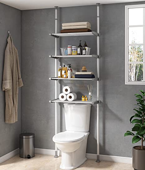Photo 1 of ALLZONE Bathroom Organizer, Over The Toilet Storage, 4-Tier Adjustable Shelves for Small Room, Saver Space, 92 to 116 Inch Tall, White/Gray (AZ-OTS-1911-A)