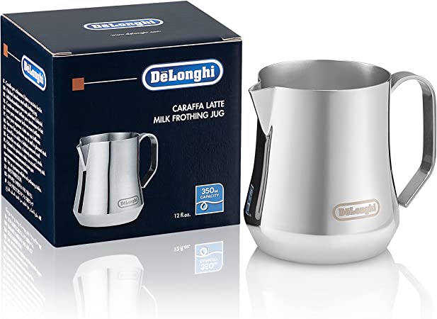 Photo 1 of De'Longhi Stainless Steel Milk Frothing Pitcher, 12 ounce (350 ml), Barista Tool, Frother Jug for Espresso Machine Coffee Cappuccino Latte Art, DLSC0, 12 oz
