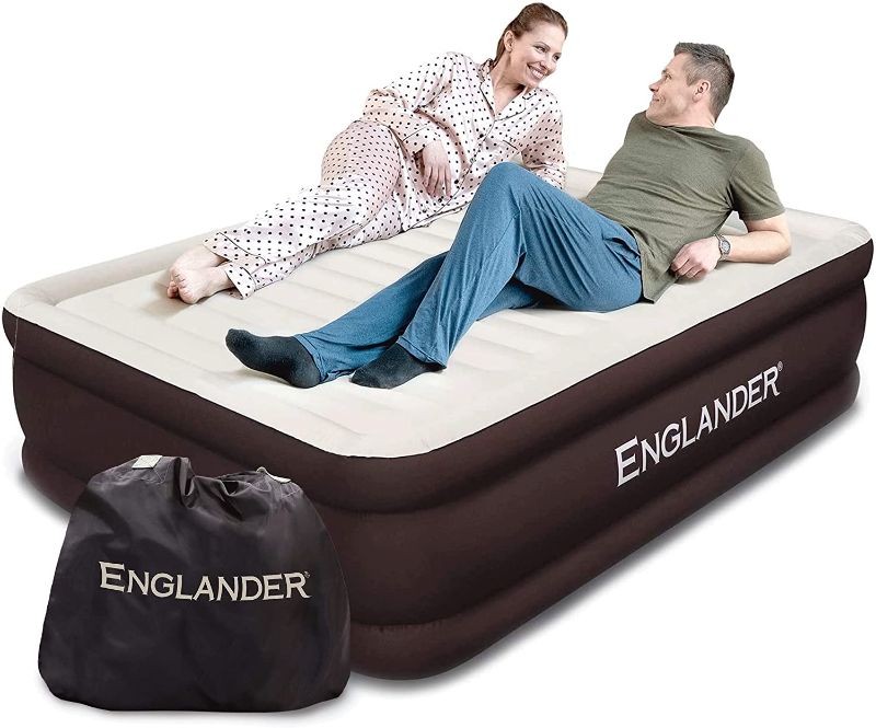 Photo 1 of ??Englander Queen Size Air Mattress w/ Built in Pump - Luxury Double High Inflatable Bed for Home, Travel & Camping - Premium Blow Up Bed for Kids & Adults - Brown
