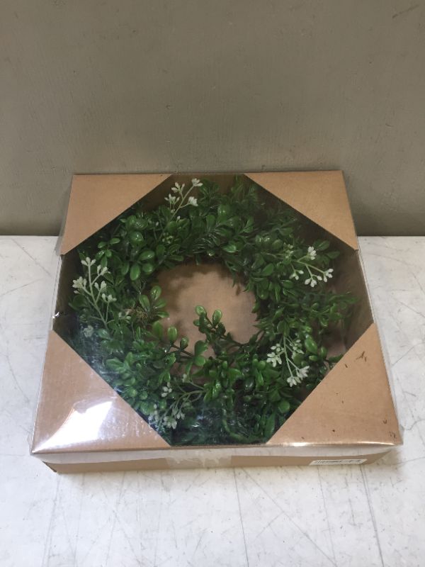 Photo 2 of 13 inch Boxwood Wreath Round Artificial Wreath Green Leaves Wreath for Door Wall Window Decoration or Candle Ring
