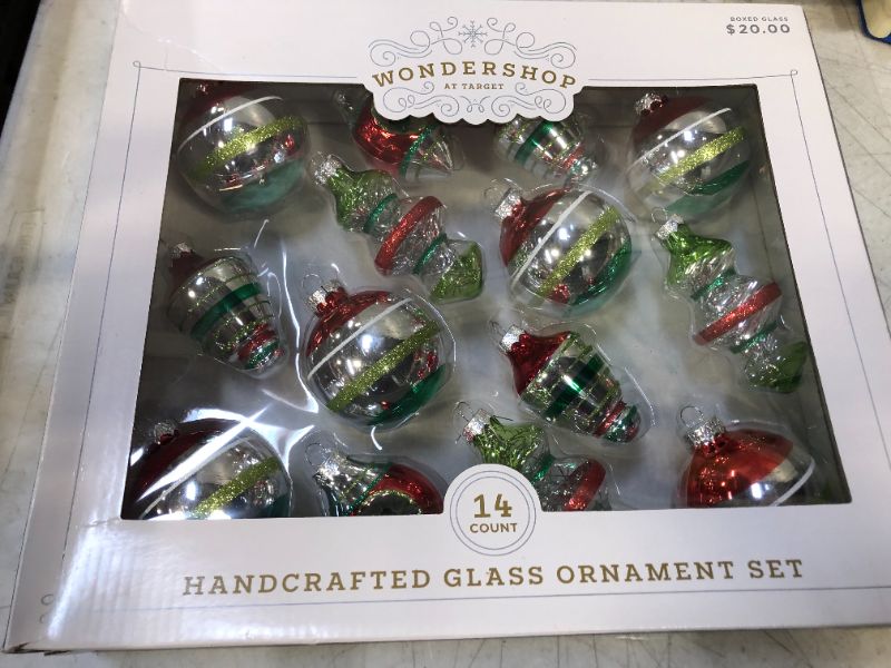 Photo 2 of 14ct Retro Glass Christmas Tree Ornament Set Red Green & Silver - Wondershop™

