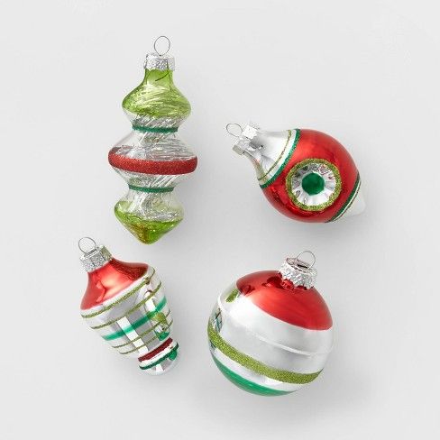 Photo 1 of 14ct Retro Glass Christmas Tree Ornament Set Red Green & Silver - Wondershop™

