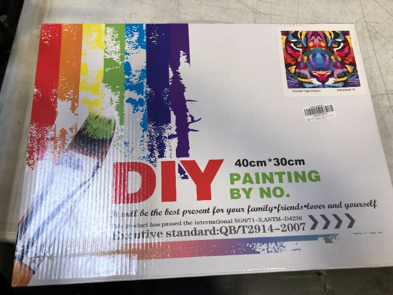 Photo 1 of Hannstar Paint by Numbers Kits for Kids - Number Painting DIY Craft Kits - 16 x 12 Inch Acrylic Oil Painting On Canvas with Frame, Painting Set for Boy & Girl & Beginner Adult, Colorful Tiger
