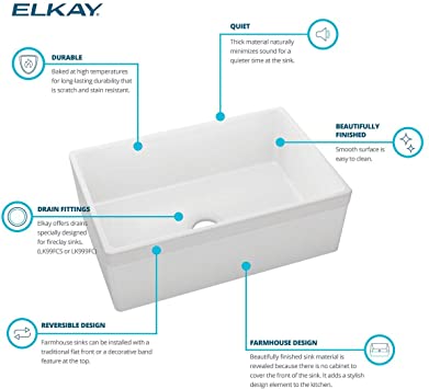 Photo 5 of Elkay Fireclay SWUF28179WH Single Bowl Farmhouse Sink / 30inch - WHITE