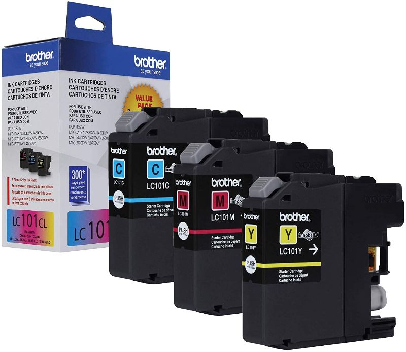 Photo 1 of Brother Genuine Standard Yield Color Ink Cartridges, LC1013PKS, Replacement Color Ink Three Pack, Includes 1 Cartridge Each of Cyan, Magenta & Yellow, Page Yield Up to 300 Pages/Cartridge, LC101
