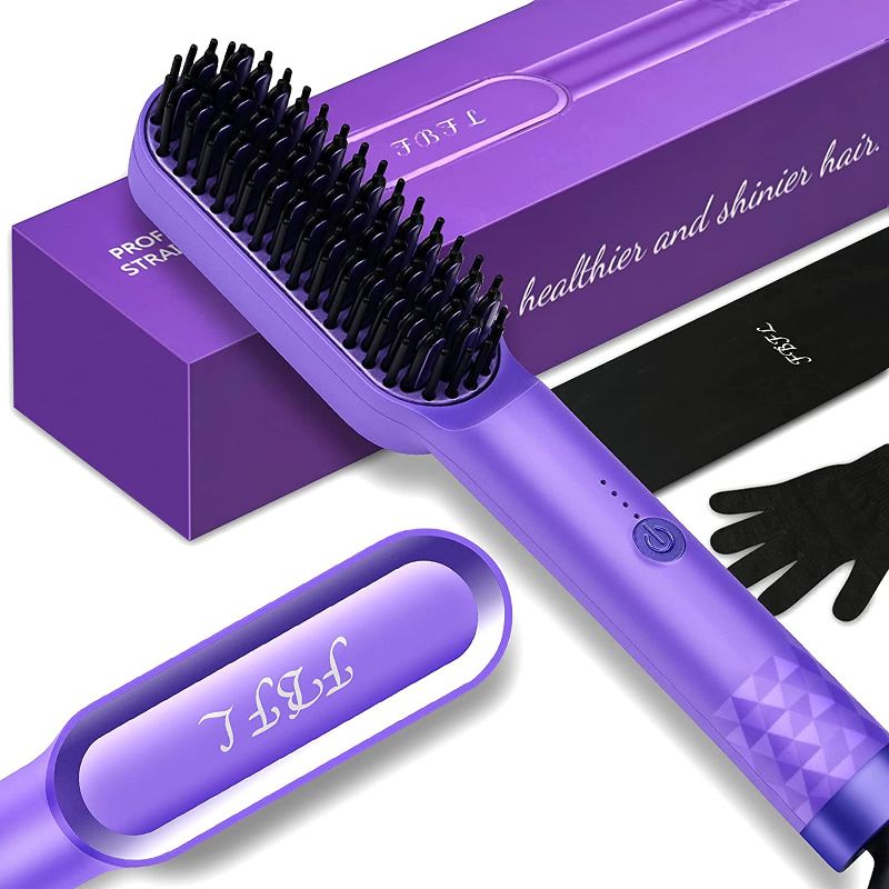 Photo 1 of 2 in 1 Ionic Hair Straightening Brush for Short Hair, Portable and Dual Voltage for Travel, 30s MCH Rapid Heating ,Anti-Scald and Auto-Off, Best Gift for Family and Friend
