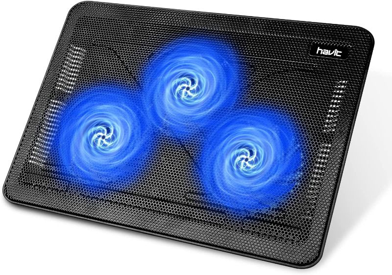 Photo 1 of havit HV-F2056 15.6"-17" Laptop Cooler Cooling Pad - Slim Portable USB Powered (3 Fans), Black/Blue
