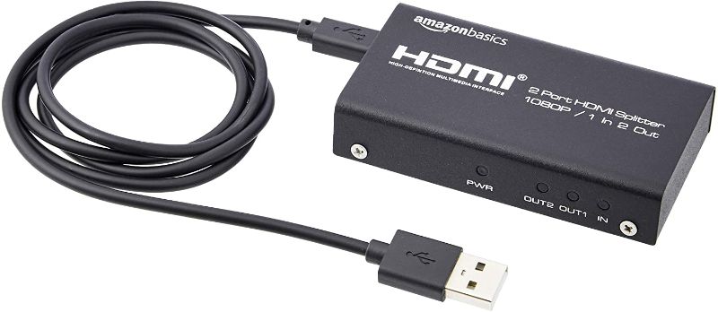 Photo 1 of Amazon Basics 1080P HDMI 1x2 Splitter for Dual Monitors (Only Supports Screen Duplication, not Extension)
