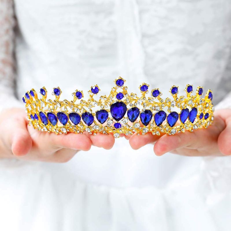 Photo 1 of Tgirls Baroque Bridal Wedding Crowns and Tiaras Bride Princess Blue Rhinestone Headband Jewelry for Women and Girls (Blue)