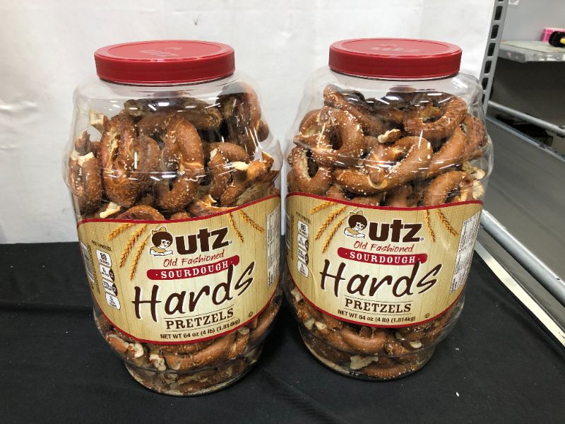 Photo 2 of 
 (Pack of 2)  EXP- 11/1/2021 - UTZ Old Fashioned Broken Sourdough Hards Pretzels – 64 oz Barrel – Big and Thick Classic Pretzel Knot Twist, Crunchy Sourdough Pretzel with Zero Cholesterol

