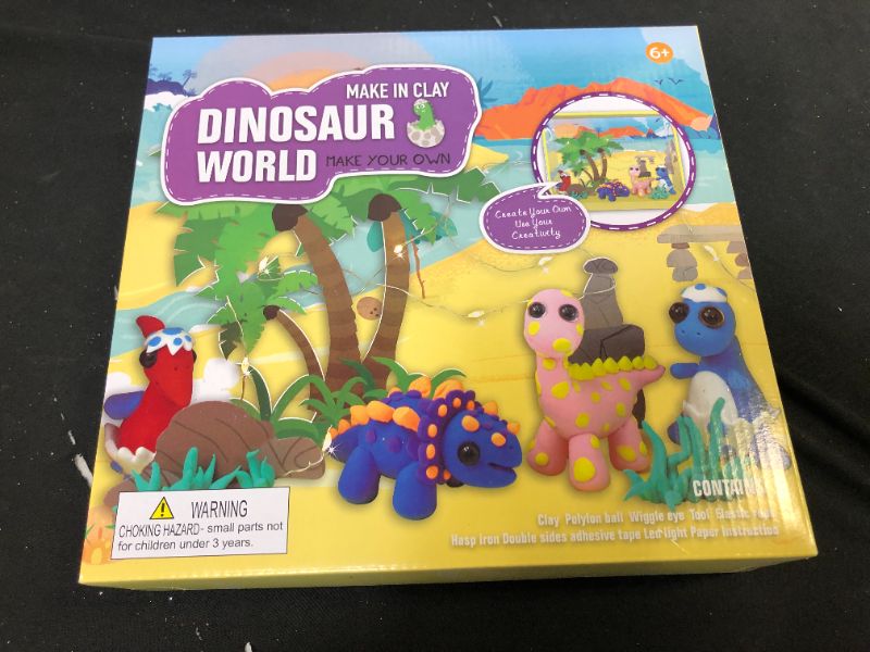 Photo 2 of Eduzoo Dinosaur Clay World Craft Kit for Kids, DIY Air Dry Clay Set, Creative Your Own Dinosaur World with Light, STEM Educational DIY Molding Set, Gift for Girls and Boys