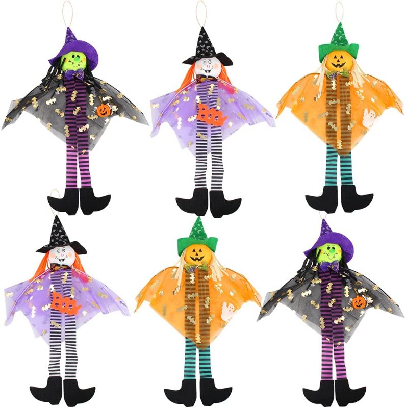 Photo 1 of 6PCS Halloween Decoration Hanging Ghost Pumpkin Ghost Straw Windsock Pendant with Witch Legs Hanging Decoration Halloween Party Home Decoration Supplies
