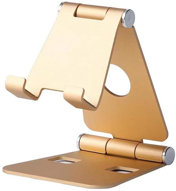 Photo 1 of Double Adjustable Mobile Phone Stand, 2019 New Style Smartphone Tablet Stand, Dual Foldable Phone Holder, Desk Accessories (Gold)
