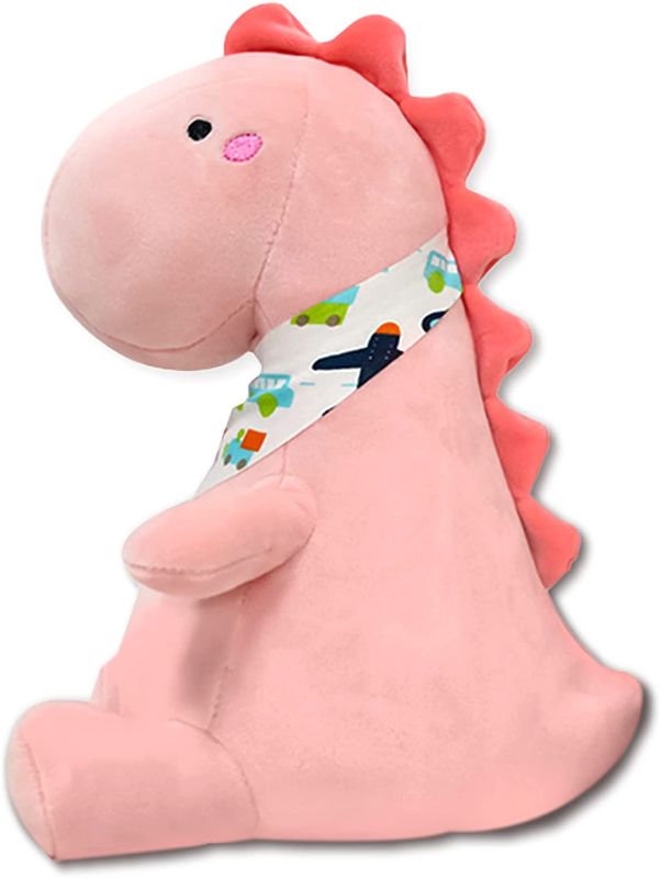Photo 1 of Ahlulu Cute Dinosaur Stuffed Animals, 10" Soft Dino Plushies with Cartoon Scarf, Chubby Plush Toy Gift for Kids, Pink
