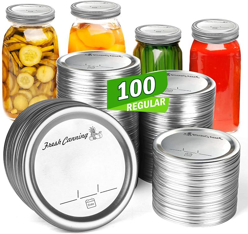 Photo 1 of 100 Count Canning Lids Regular Mouth - Mason Canning Jar Lids for Ball,Kerr - Split-Type Metal Jar Lids Leak Proof - Food Grade Material - PATENT PENDING 100% Fit for Regular Mouth
