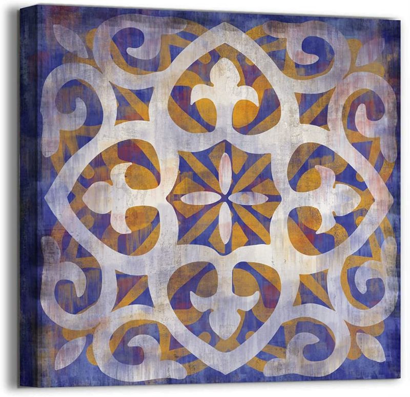 Photo 1 of Boho Canvas Wall Art for Bathroom Mandala Theme Pictures Wall Decor Purple Vintage Abstract Framed Wall Decoration for Bedroom Modern Artwork for Office Home Wall Decor Kitchen Wall Art Size 14x14
