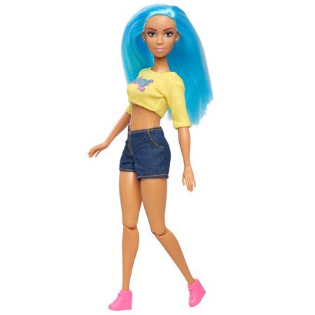 Photo 1 of Fresh Dolls Skylar Fashion Doll, 11.5-inches Tall, Yellow Shirt and Jean Shorts, Blue Hair
