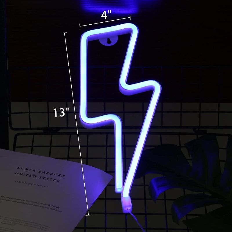 Photo 1 of LED Lightning Bolt Neon Sign Light for Wall Decor USB or Battery Lightning LED Light for Home Decor,Valentine's Day,Blue Lightning
