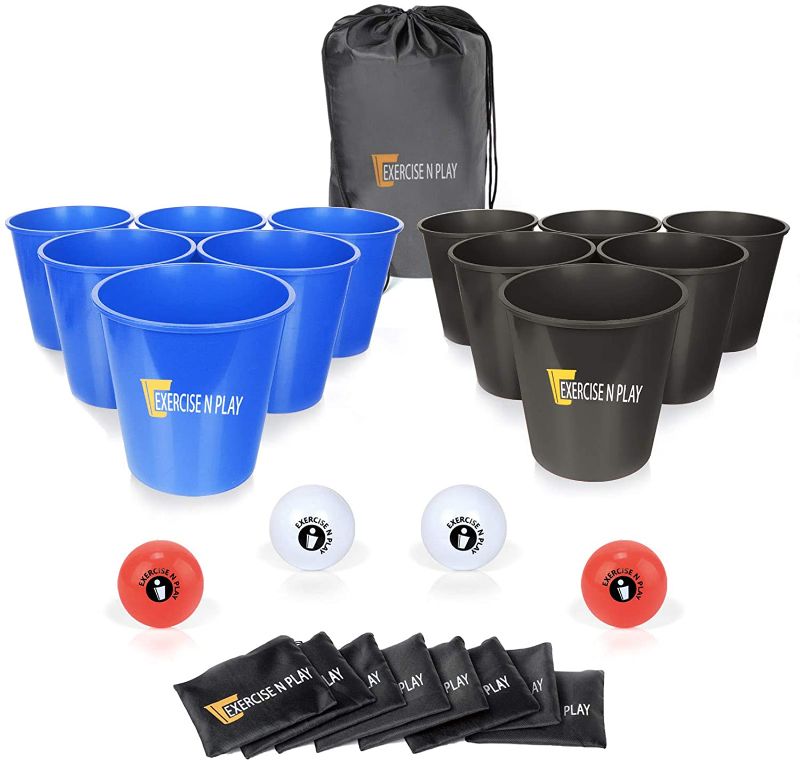 Photo 1 of 12 Pack Giant Buckets and Balls Yard Tossing Game Set with Carrying Bag, Exercise N Play Bean Bags Tossing Game Set for Beach Family Friends Party Wedding Indoor Outdoor Leisure Sports
