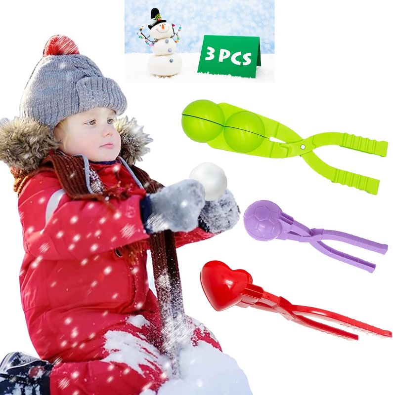 Photo 1 of 3Pcs Snow Toys for Kids Outdoor Heart Single & Double Snowball Maker Tools Kits Fun Winter & Summer Outdoor Snow and Beach Sand Mold Toys for Kids Adults