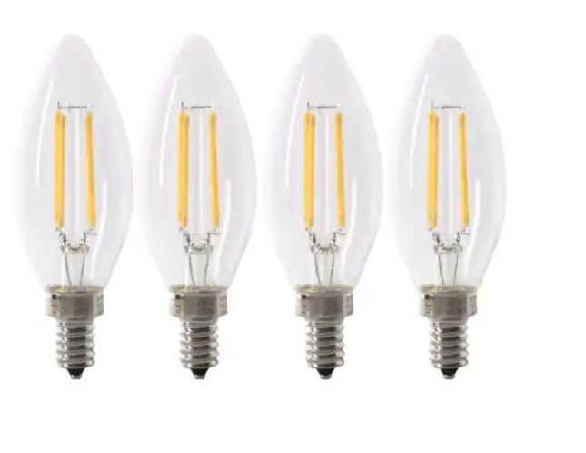 Photo 1 of 60-Watt Equivalent B10 E12 Candelabra Dimmable Filament CEC Clear Glass Chandelier LED Light Bulb Daylight (4-Pack)
